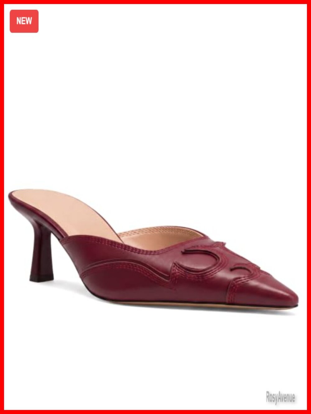 Faux Leather Pointed Toe Kitten Heel Mules Slip On Backless Pumps